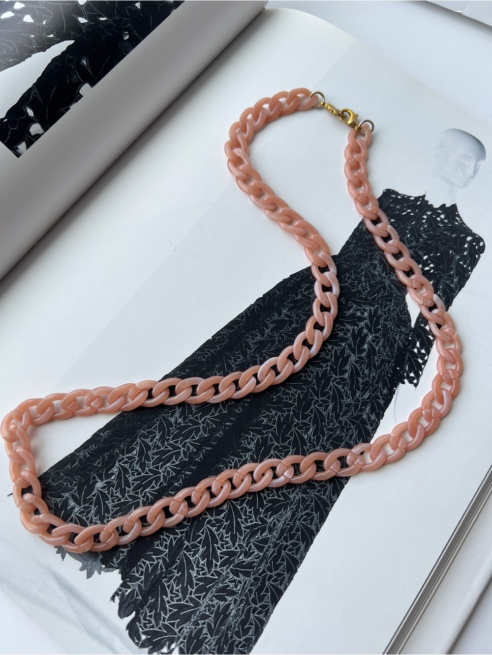 Pink Resin Curb Chain Necklace with Gold Clasp